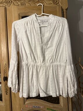 Trina Turk White Women's Peasant Blouse - Casual V-Neck Top
